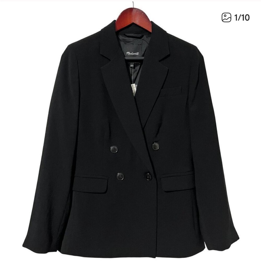 Madewell The Rosedale Double Breasted Blazer in Crepe Size 2 Black Office NEW